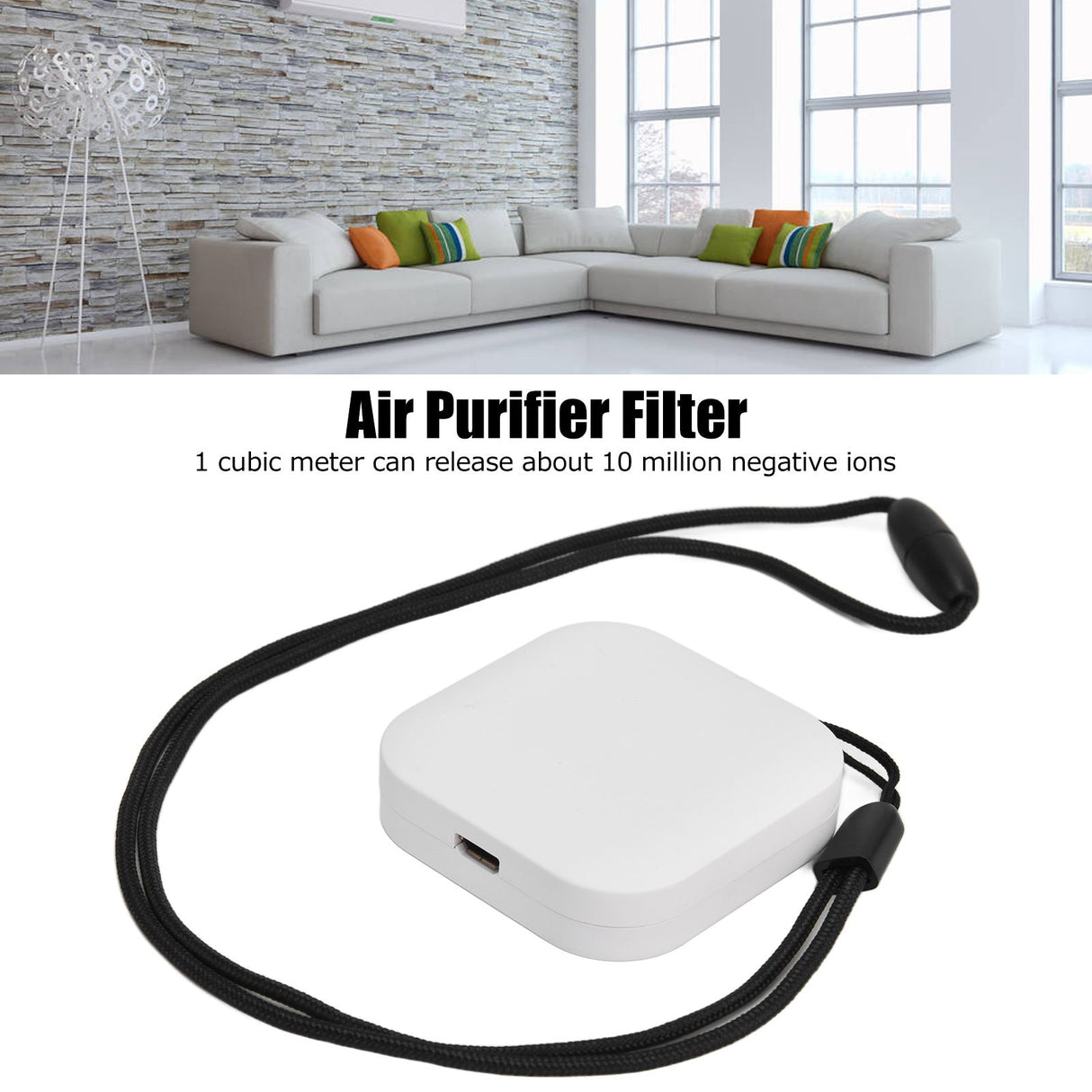 Air Humidifier 1000W Negative Ion Portable Wearable Double Head Carbon Brush Air Freshener with USB CableWhite