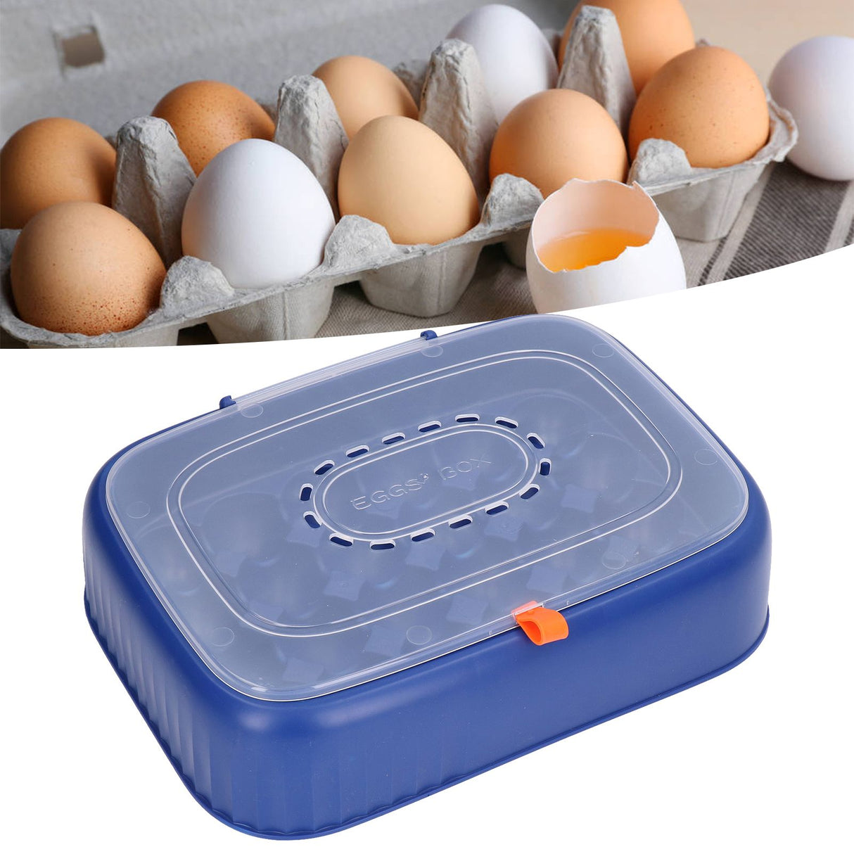 24 Eggs Containers ABS Egg Tray Storage Box Refrigerator Organizer Bins with Breathable VentsDark Blue
