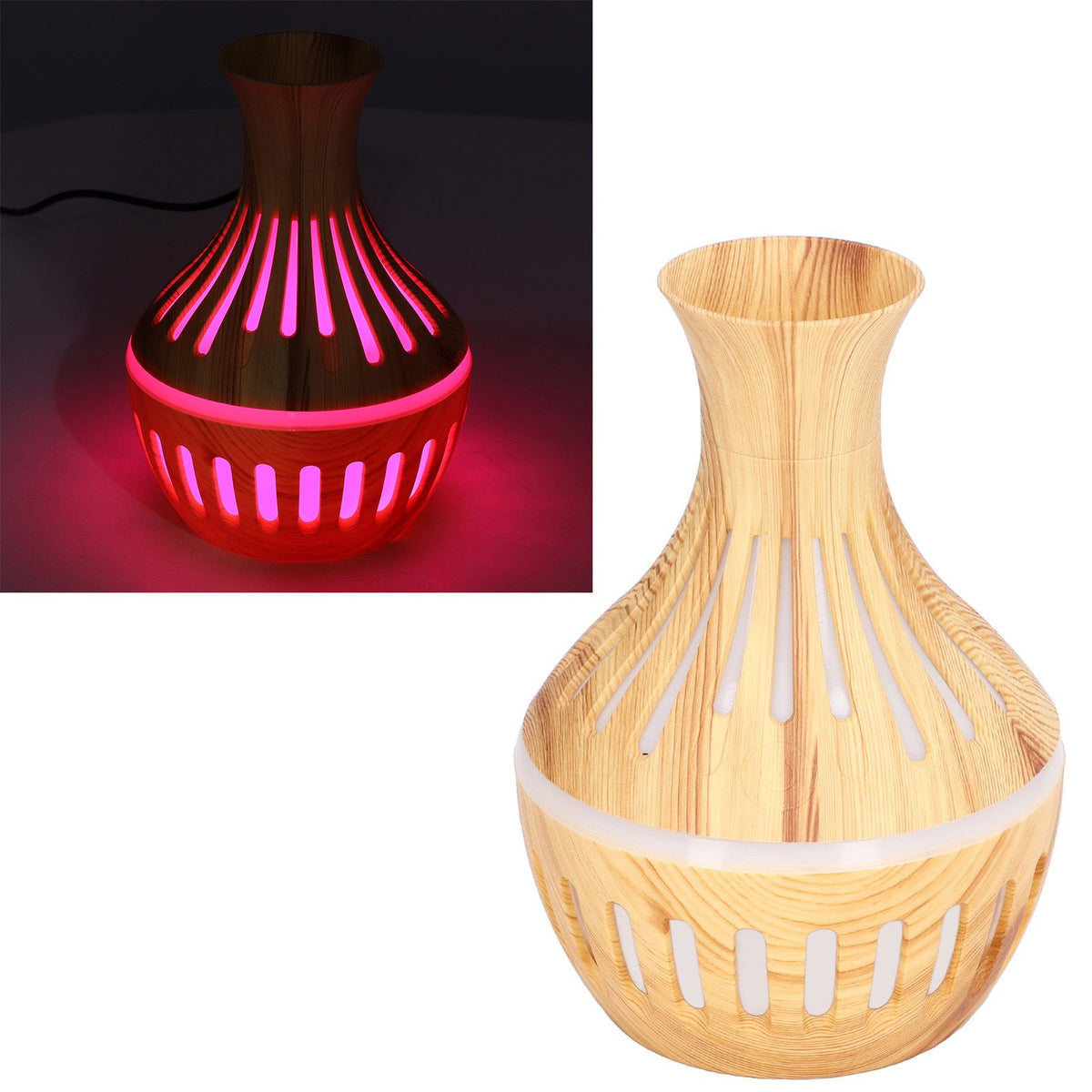 300ml Humidifier USB Powered Wood Grain Aromatherapy Diffuser with 7 Colors LED Light 5V 1A