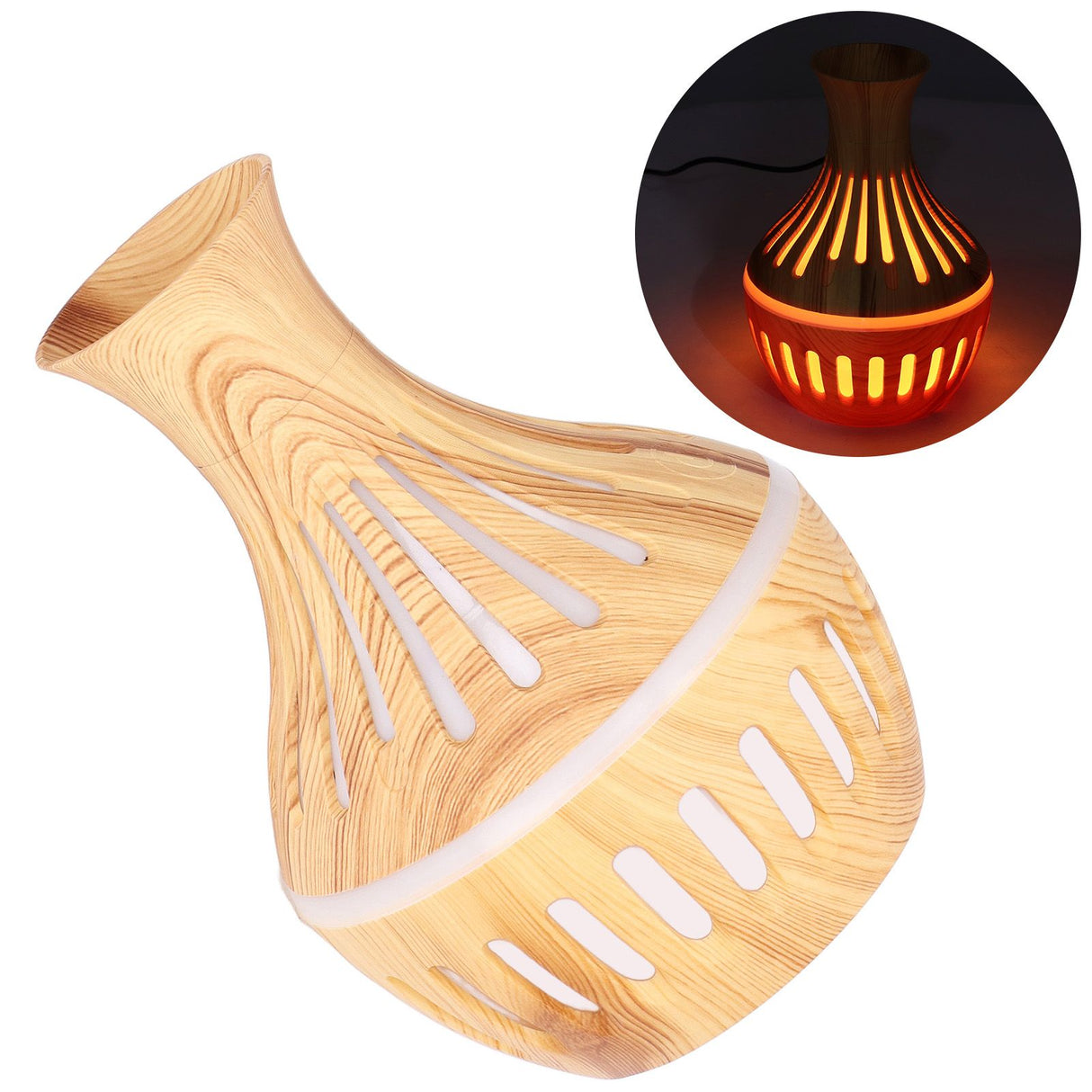 300ml Humidifier USB Powered Wood Grain Aromatherapy Diffuser with 7 Colors LED Light 5V 1A