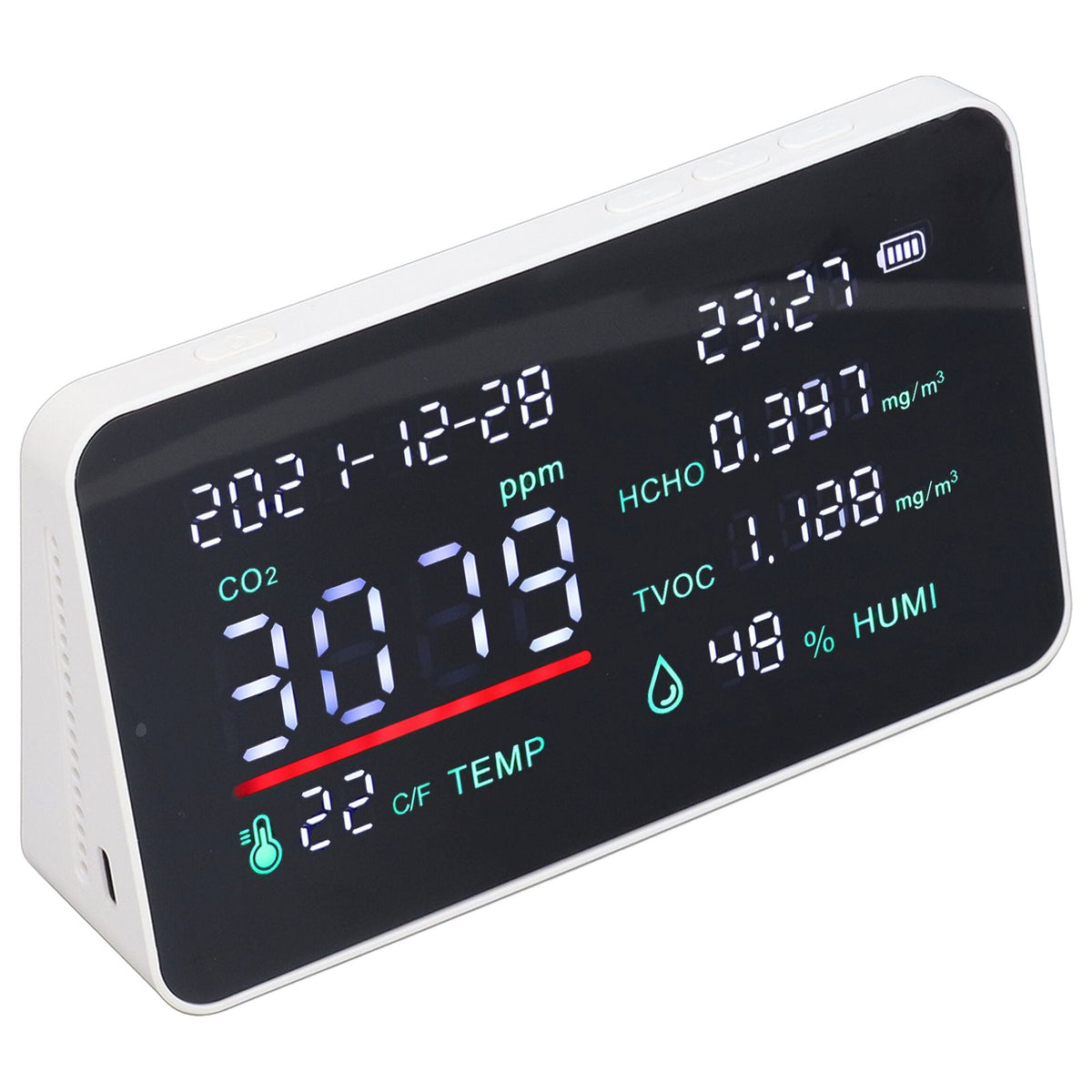 Air Quality Monitor Semiconductor USB Charging Indoor Temperature Humidity Carbon Dioxide DetectorWhite