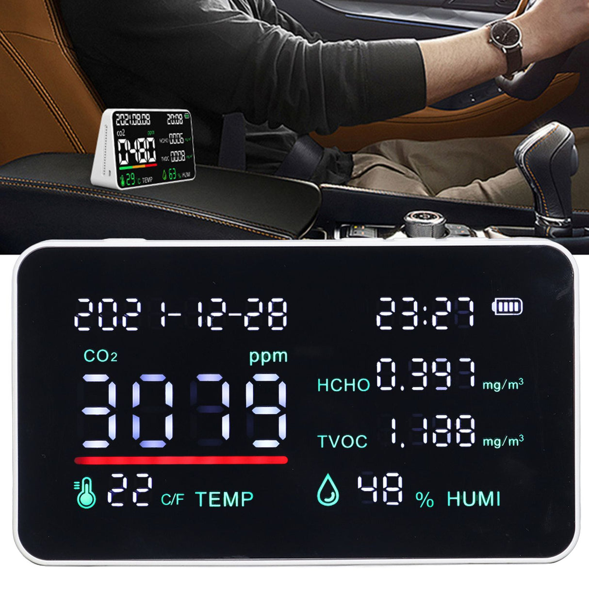 Air Quality Monitor Semiconductor USB Charging Indoor Temperature Humidity Carbon Dioxide DetectorWhite