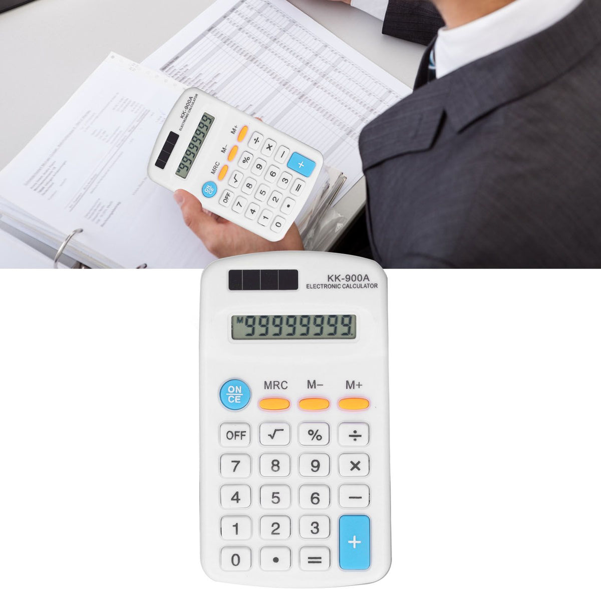 Mini Calculators Handheld 8 Digit with LCD Display Sensitive Button Solar Battery Dual Power for Office School BusinessWhite