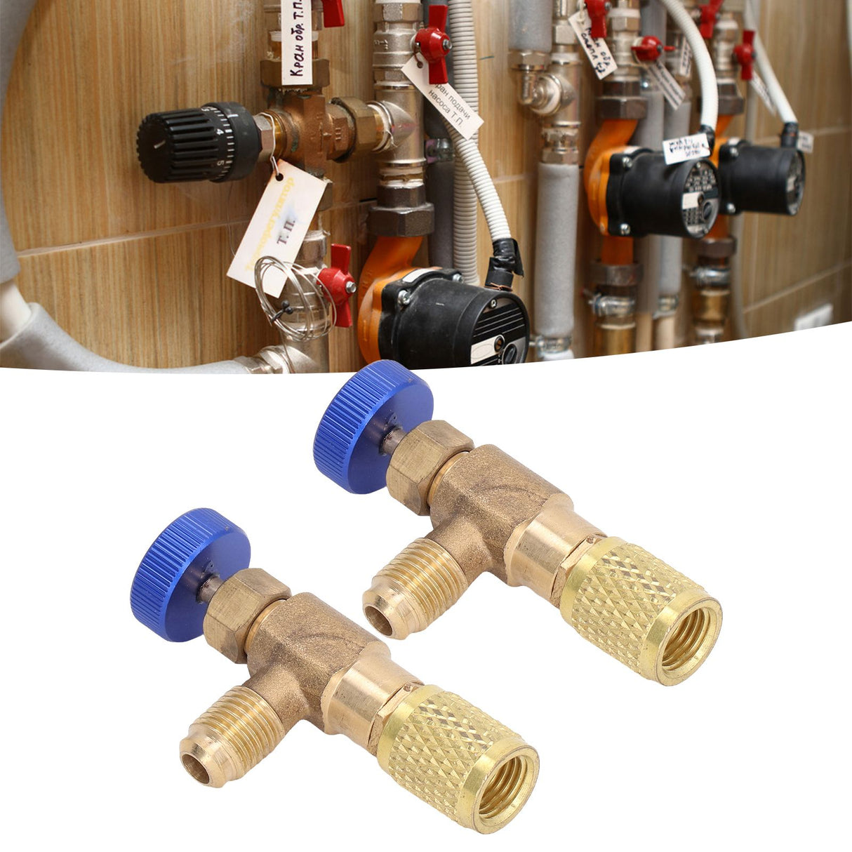 2PCS Refrigeration Valve Air Conditioning Refrigerant Control Valve Fluoride Charging Adapter for R22 R404 R407 1/4SAE Thread