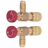 2PCS Refrigeration Control Valve 1/4SAE Male Thread 5/16SAE Female Thread Refrigerant Charging Valve Adapter for R410A - Close-Up Angle