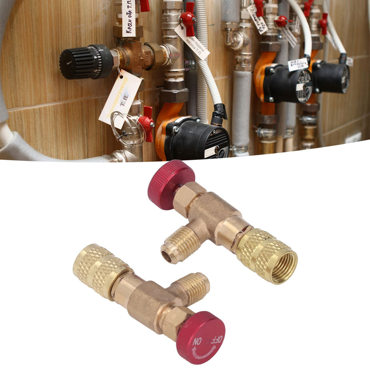 2PCS Refrigeration Control Valve 1/4SAE Male Thread 5/16SAE Female Thread Refrigerant Charging Valve Adapter for R410A