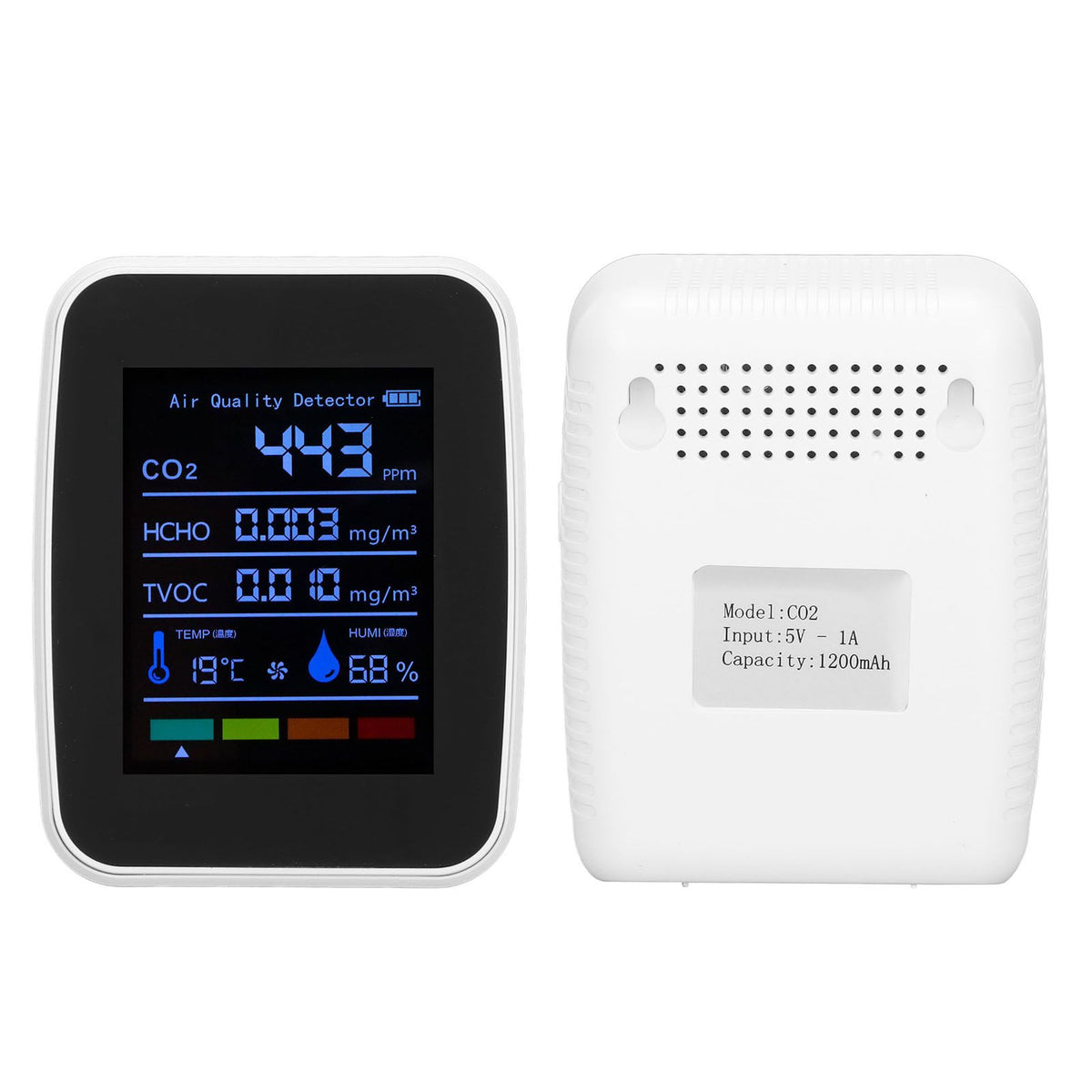 Air Quality Detector 5in1 Intelligent Anti Interference Ability Indoor Temperature Humidity Air Quality DetectorWhite