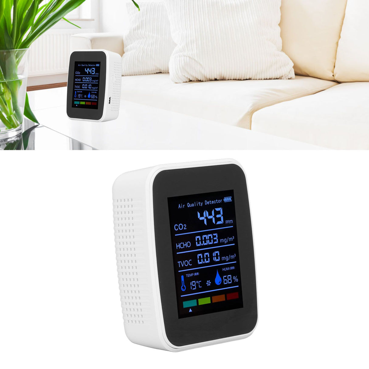 Air Quality Detector 5in1 Intelligent Anti Interference Ability Indoor Temperature Humidity Air Quality DetectorWhite