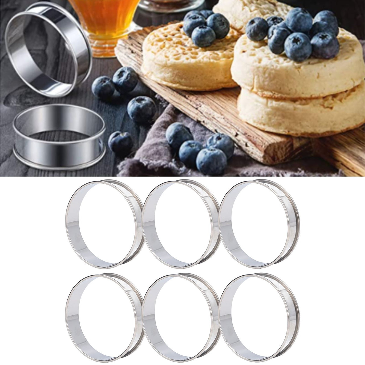6 PCS Crumpet Rings Double Volume Easy Demoulding DIY Stainless Steel English Muffin Rings for Home Food Making Tool8cm / 3.1in