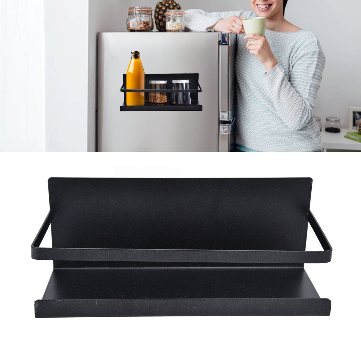 Kitchen Rack Space Saving Spice Shelf Organizer Magnetic Single Tier Iron for StorageBlack