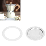 Coffee Pot Filter Sealing Ring and Filter Set Reusable Aluminum Filter Disc for Coffee Makingfor 6 People