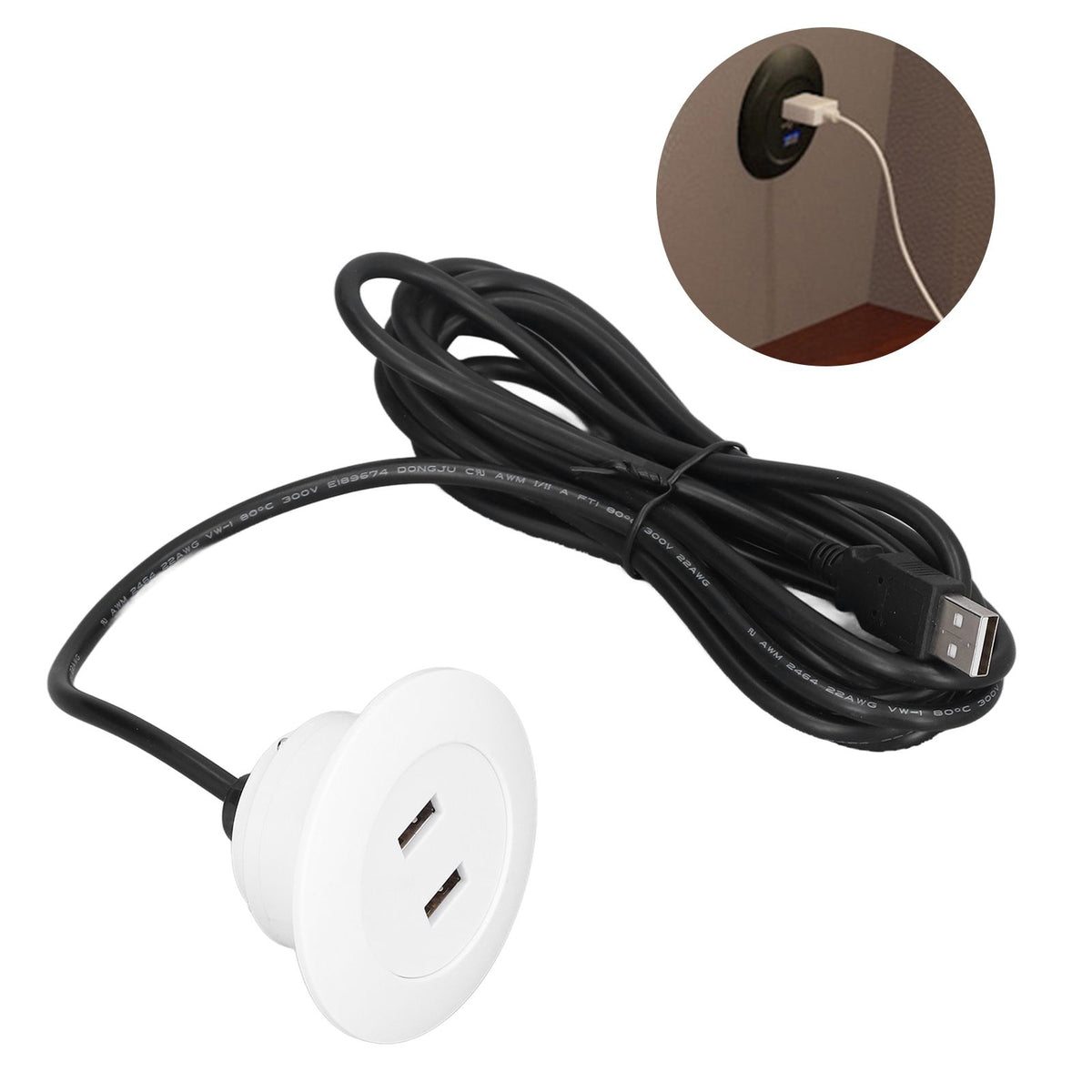 Sofa USB Charging Socket Flush Mount Installation Dual USB Charging Ports Socket for Home UseWhite
