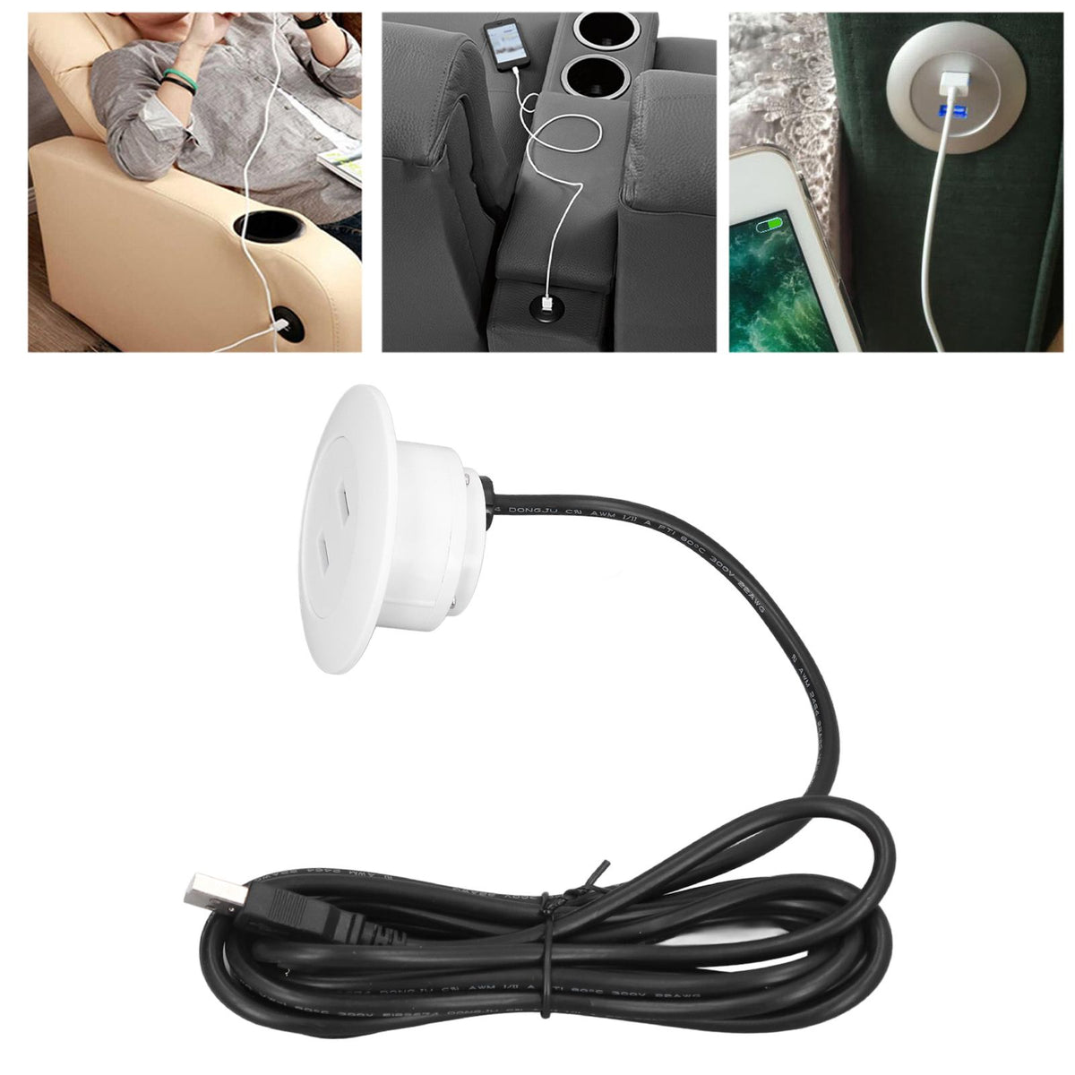 Sofa USB Charging Socket Flush Mount Installation Dual USB Charging Ports Socket for Home UseWhite