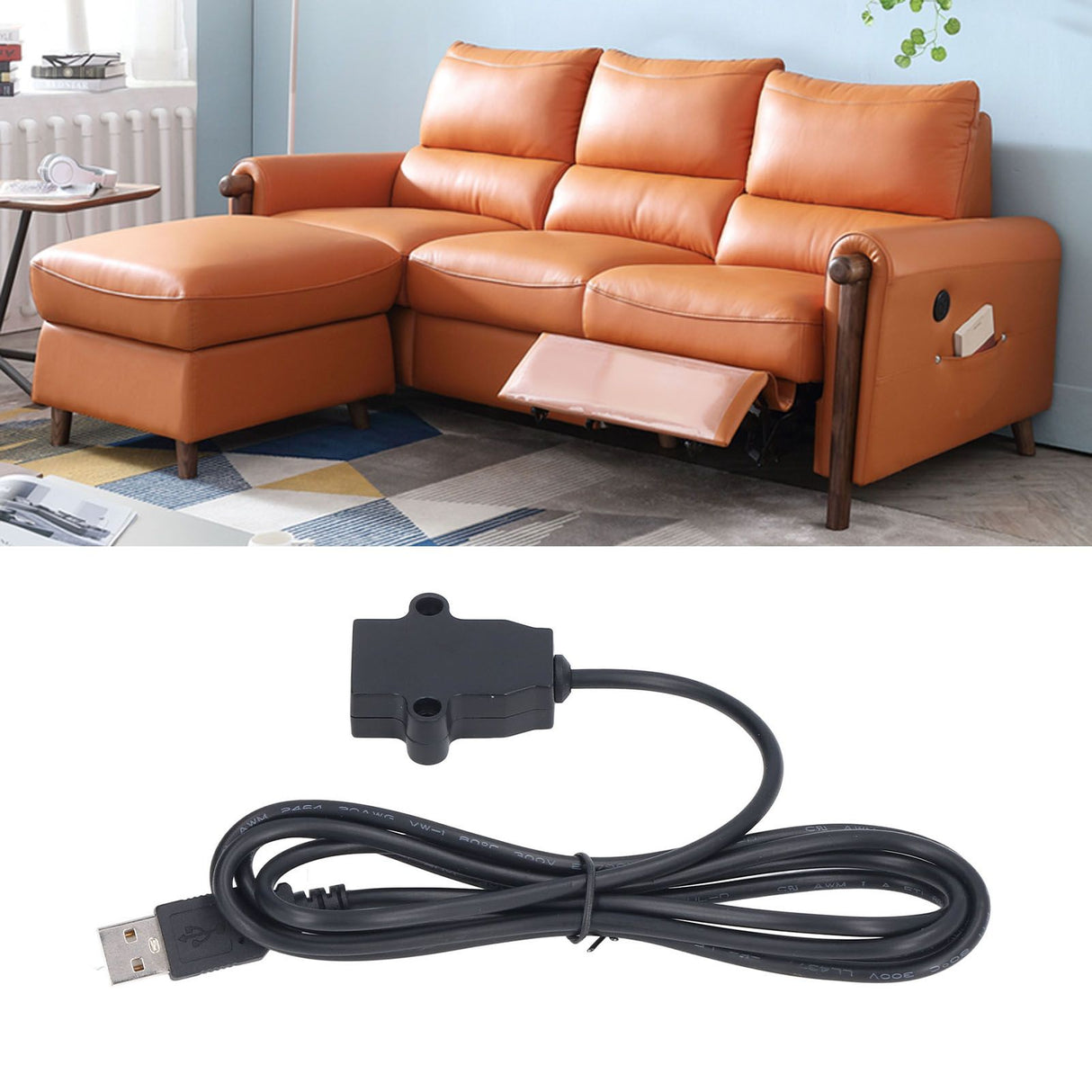 1.5M USB Charging Socket Multipurpose Home Bedside Sofa Reclining Chair Clamp in USB Charging Extension Cable 5V 2A