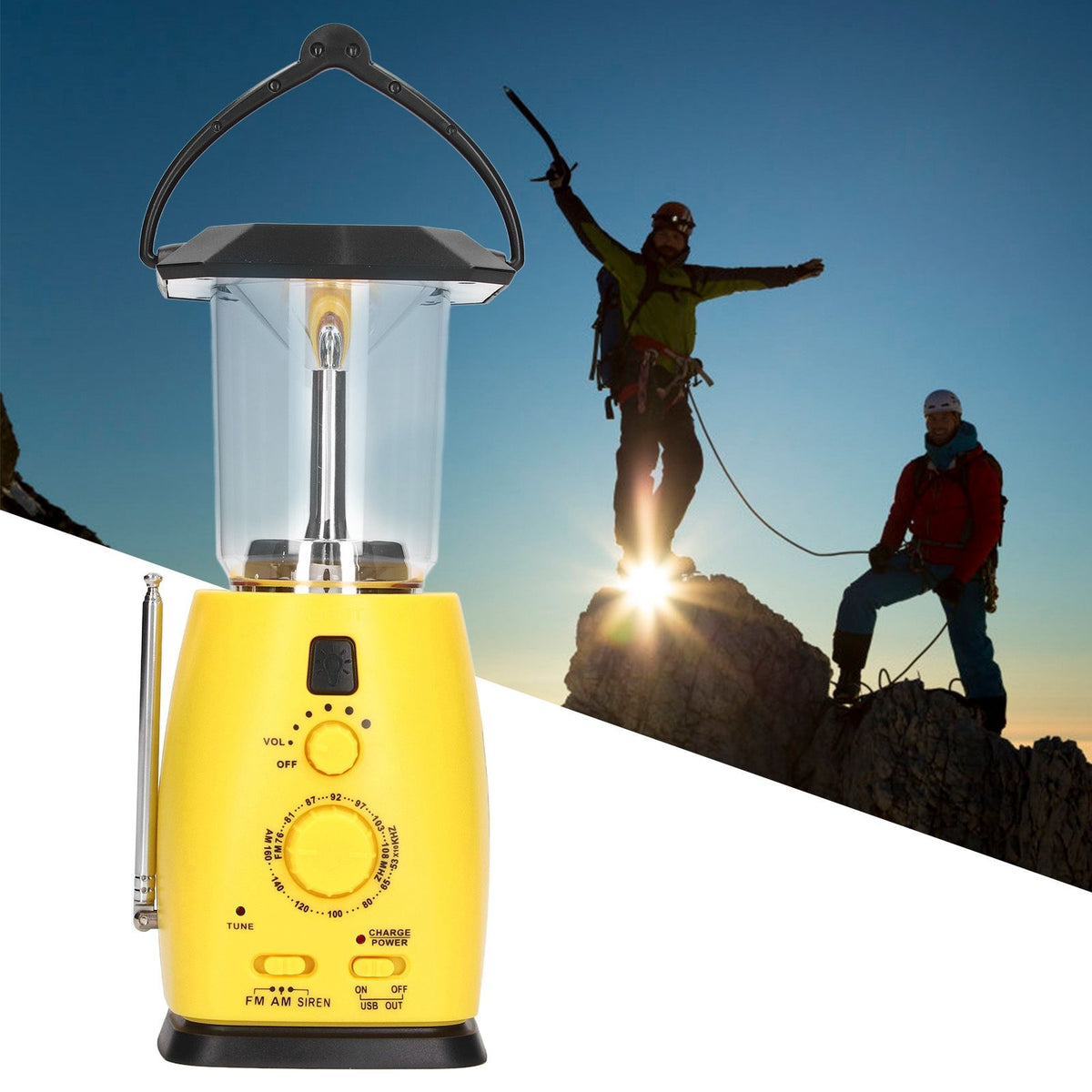 LED Camping Lantern Solar Hand Crank Battery Charging Adjustable Brightness 8 LEDs Support FM AM Function LED Lantern
