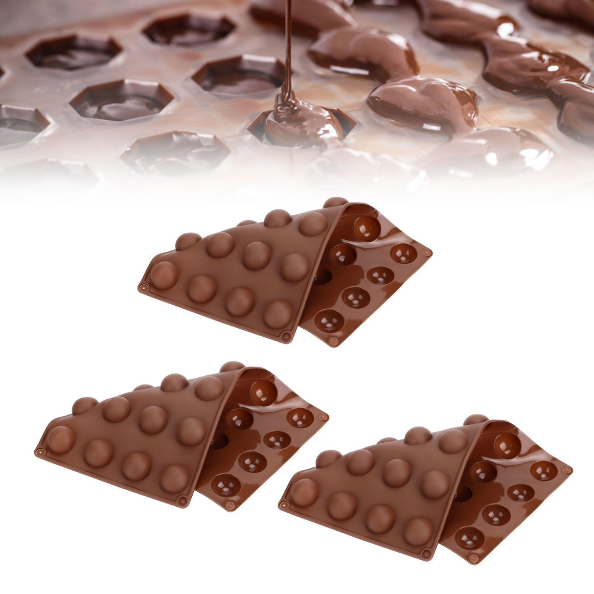 3pcs Silicone Mould 24‑Hole Soft Semi Sphere Baking Mold for Chocolate Jelly Mousse Soap