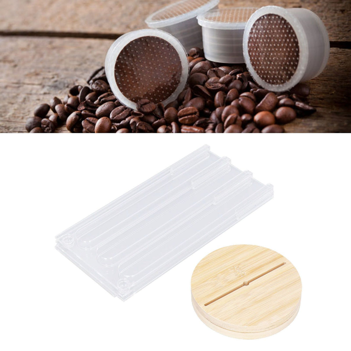 Coffee Capsule Holder Acrylic Bamboo Wood 48 Holes Rotatable Pod Rack Stand for Home