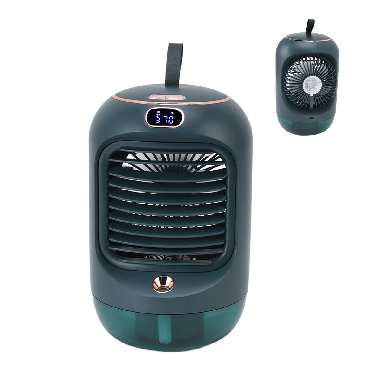 Mini Air Conditioner Humidifier Aromather 3 Gears 5 Blades USB Charging Night Light Water Cooling Fan Green