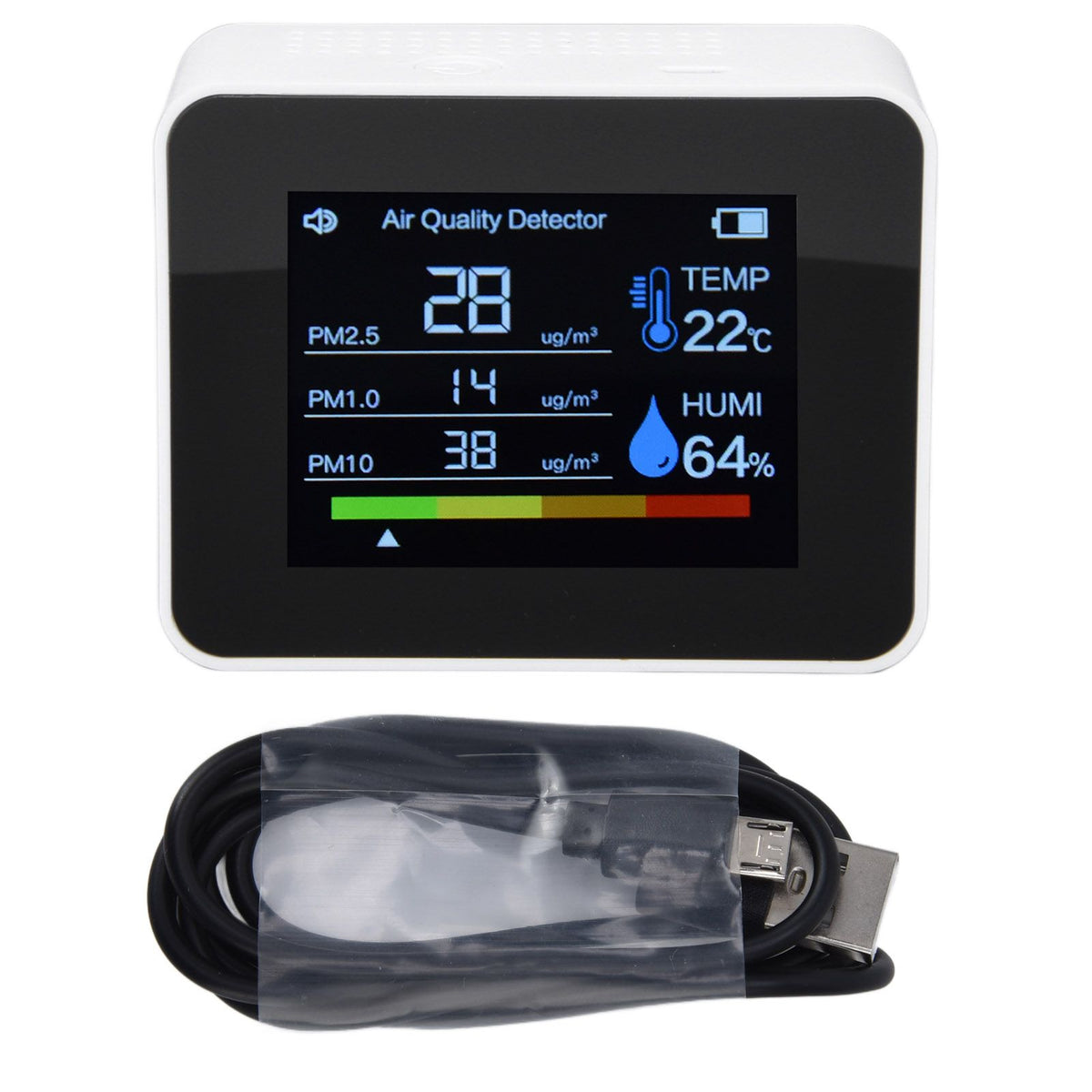 Air Quality Monitor 8 in 1 Real Time Color Screen Space Saving Widely Used CO2 Detector for TVOC HCHO PM2.5 PM1.0 PM10 White