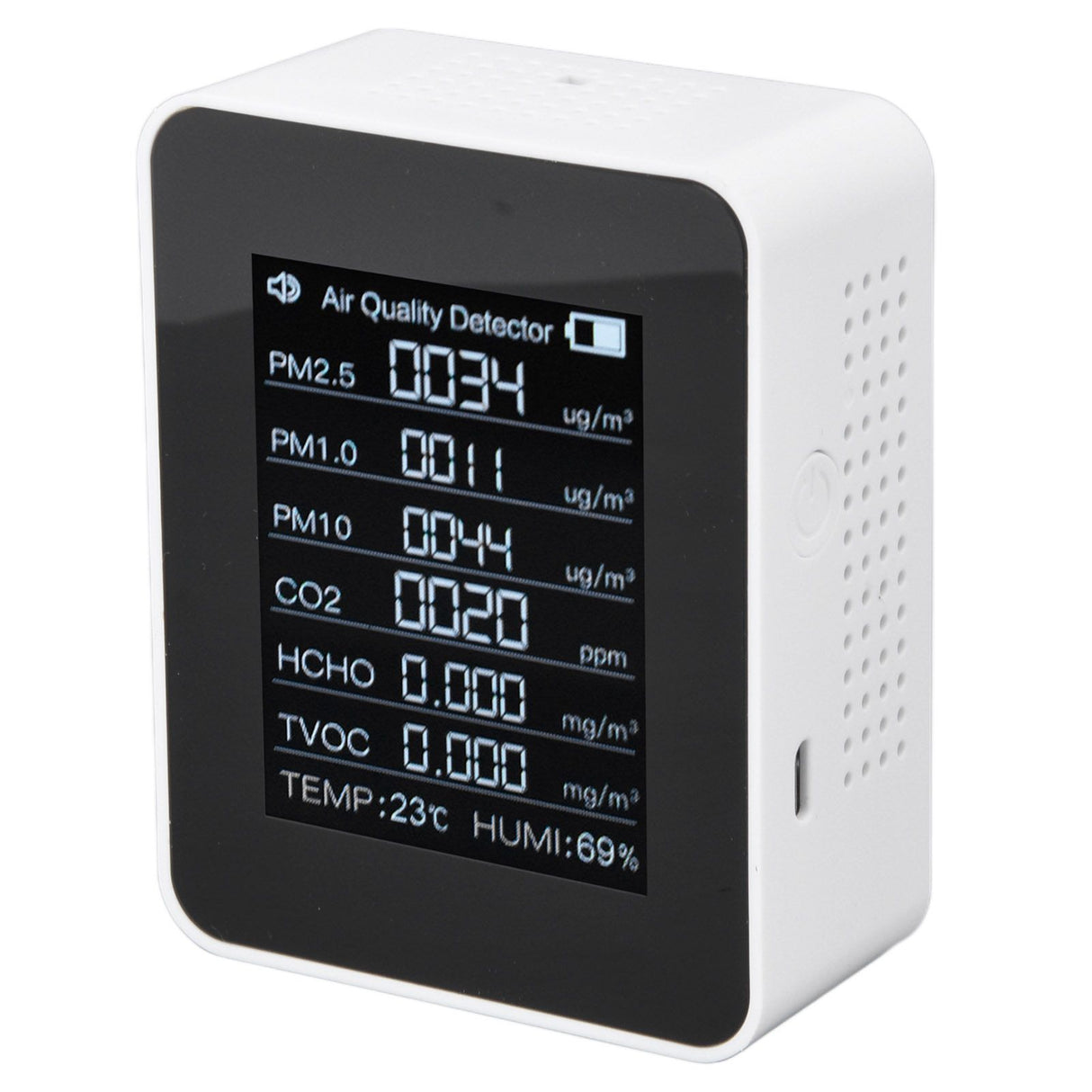 Air Quality Monitor 8 in 1 Real Time Color Screen Space Saving Widely Used CO2 Detector for TVOC HCHO PM2.5 PM1.0 PM10 White
