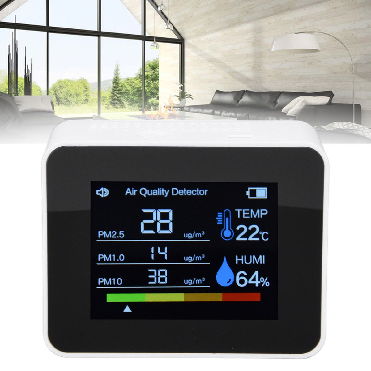 Air Quality Monitor 8 in 1 Real Time Color Screen Space Saving Widely Used CO2 Detector for TVOC HCHO PM2.5 PM1.0 PM10 White