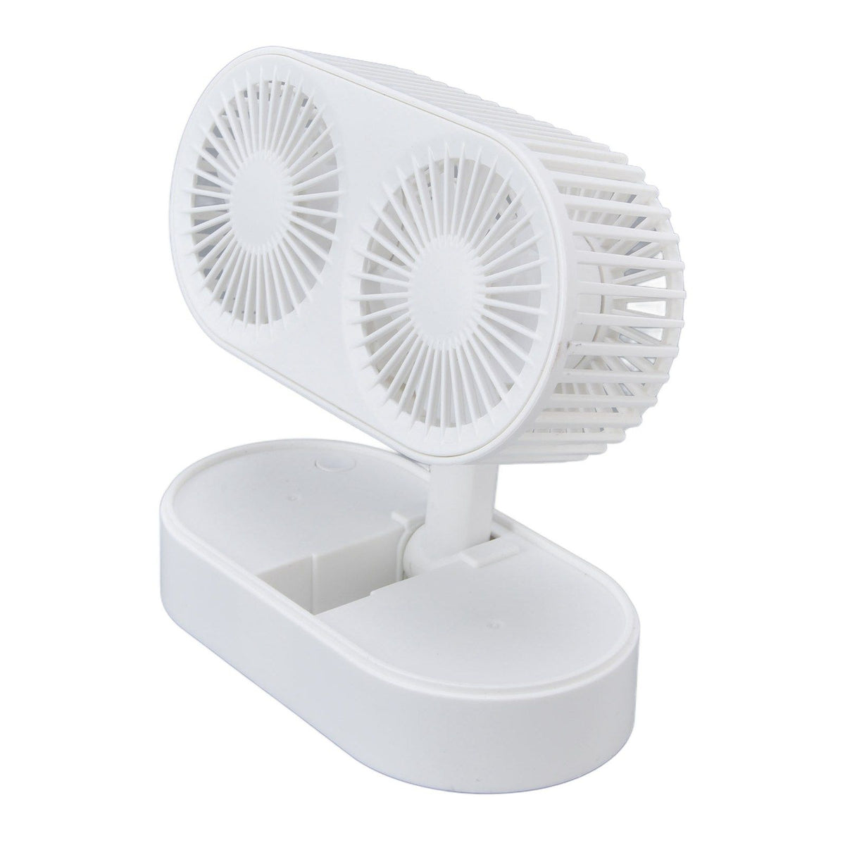 Desktop Double Fan Dual Motor 135° Angle Adjustable Handheld Fan Three Levels Adjustable Low Noise Operation Fan for OfficeWhite