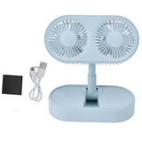 Desktop Double Fan Dual Motor 135° Angle Adjustable Handheld Fan Three Levels Adjustable Low Noise Operation Fan for OfficeBlue
