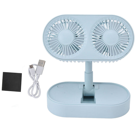 Desktop Double Fan Dual Motor 135° Angle Adjustable Handheld Fan Three Levels Adjustable Low Noise Operation Fan for OfficeBlue