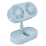 Desktop Double Fan Dual Motor 135° Angle Adjustable Handheld Fan Three Levels Adjustable Low Noise Operation Fan for OfficeBlue