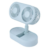 Desktop Double Fan Dual Motor 135° Angle Adjustable Handheld Fan Three Levels Adjustable Low Noise Operation Fan for OfficeBlue - Top-Down View