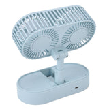 Desktop Double Fan Dual Motor 135° Angle Adjustable Handheld Fan Three Levels Adjustable Low Noise Operation Fan for OfficeBlue