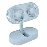 Desktop Double Fan Dual Motor 135° Angle Adjustable Handheld Fan Three Levels Adjustable Low Noise Operation Fan for OfficeBlue