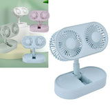 Desktop Double Fan Dual Motor 135° Angle Adjustable Handheld Fan Three Levels Adjustable Low Noise Operation Fan for OfficeBlue - Extra Image