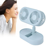 Desktop Double Fan Dual Motor 135° Angle Adjustable Handheld Fan Three Levels Adjustable Low Noise Operation Fan for OfficeBlue - Extra Image