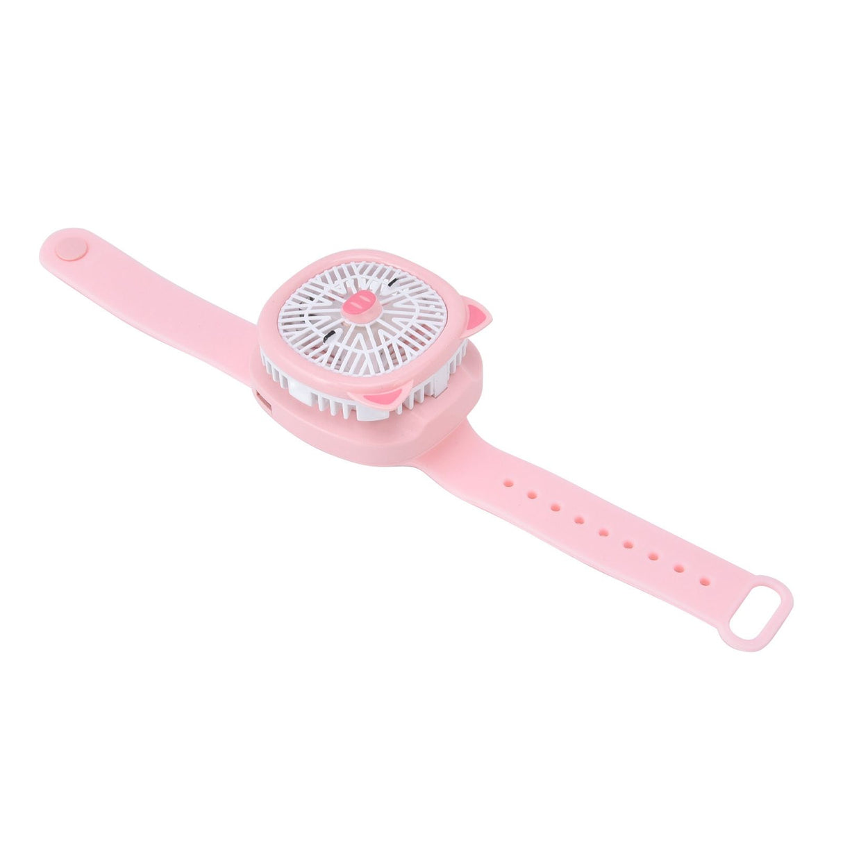 Cartoon Watch Fan USB Charging Plastic Wrist Fan Wireless Mini Watch Fan with Detachable Strap Fan for Kids for OutdoorPink Pig