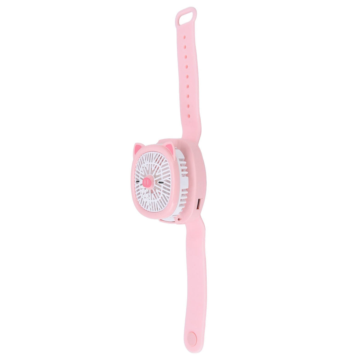 Cartoon Watch Fan USB Charging Plastic Wrist Fan Wireless Mini Watch Fan with Detachable Strap Fan for Kids for OutdoorPink Pig