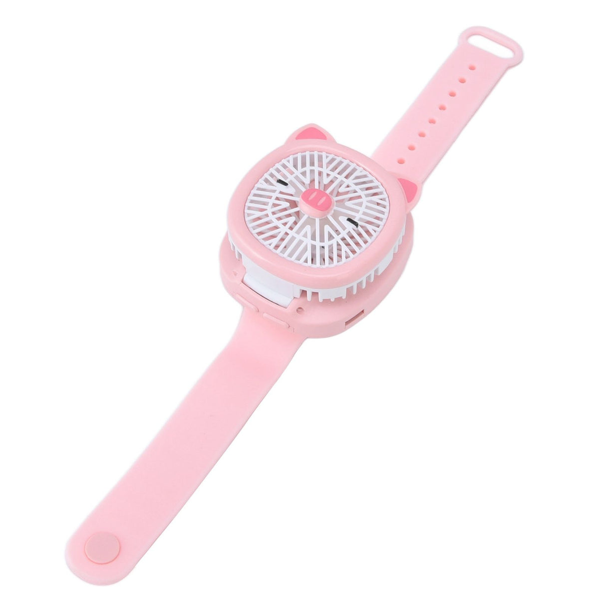 Cartoon Watch Fan USB Charging Plastic Wrist Fan Wireless Mini Watch Fan with Detachable Strap Fan for Kids for OutdoorPink Pig