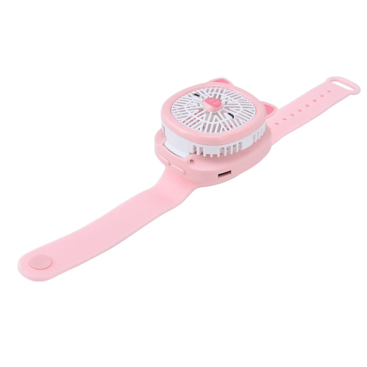 Cartoon Watch Fan USB Charging Plastic Wrist Fan Wireless Mini Watch Fan with Detachable Strap Fan for Kids for OutdoorPink Pig