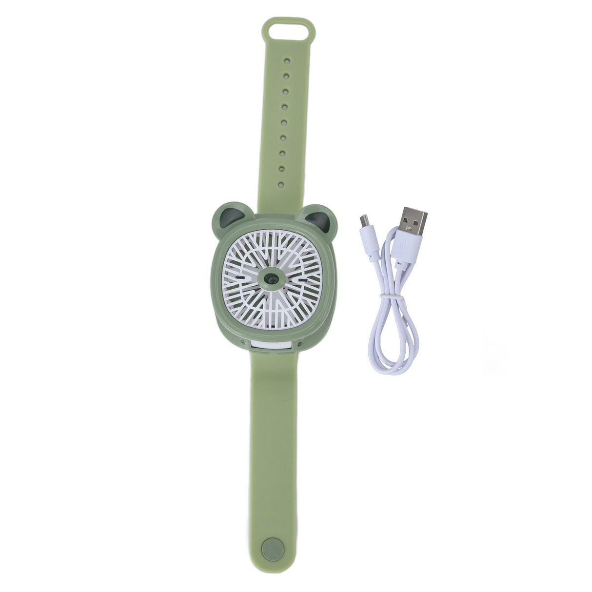 Cartoon Watch Fan USB Charging Plastic Wrist Fan Wireless Mini Watch Fan with Detachable Strap Fan for Kids for OutdoorGreen Bear