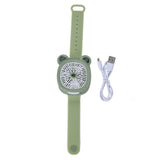 Cartoon Watch Fan USB Charging Plastic Wrist Fan Wireless Mini Watch Fan with Detachable Strap Fan for Kids for OutdoorGreen Bear