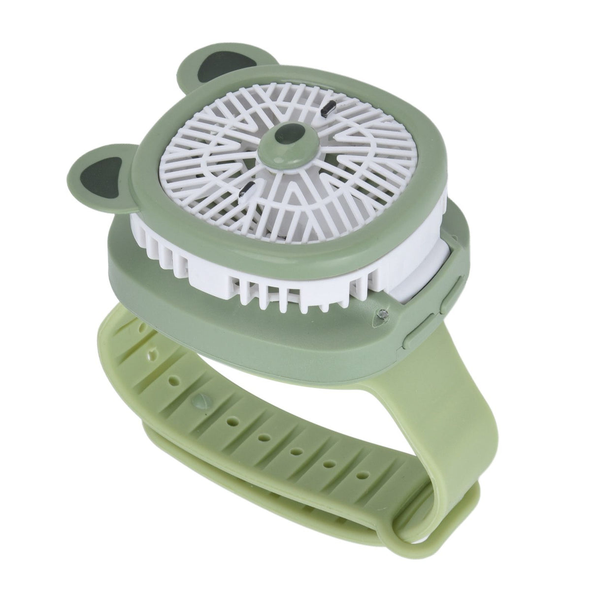 Cartoon Watch Fan USB Charging Plastic Wrist Fan Wireless Mini Watch Fan with Detachable Strap Fan for Kids for OutdoorGreen Bear