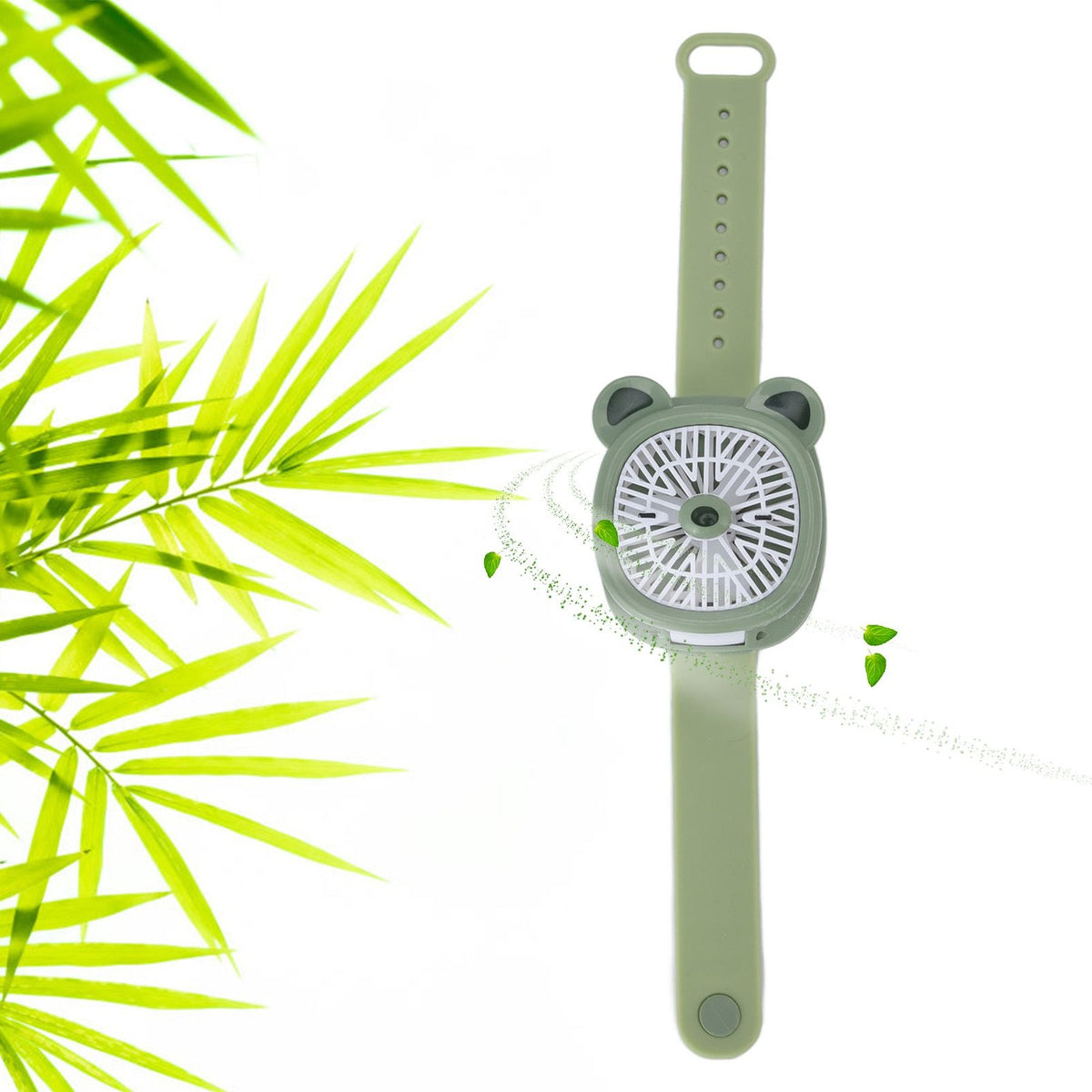 Cartoon Watch Fan USB Charging Plastic Wrist Fan Wireless Mini Watch Fan with Detachable Strap Fan for Kids for OutdoorGreen Bear