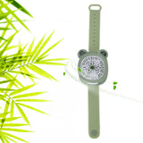 Cartoon Watch Fan USB Charging Plastic Wrist Fan Wireless Mini Watch Fan with Detachable Strap Fan for Kids for OutdoorGreen Bear