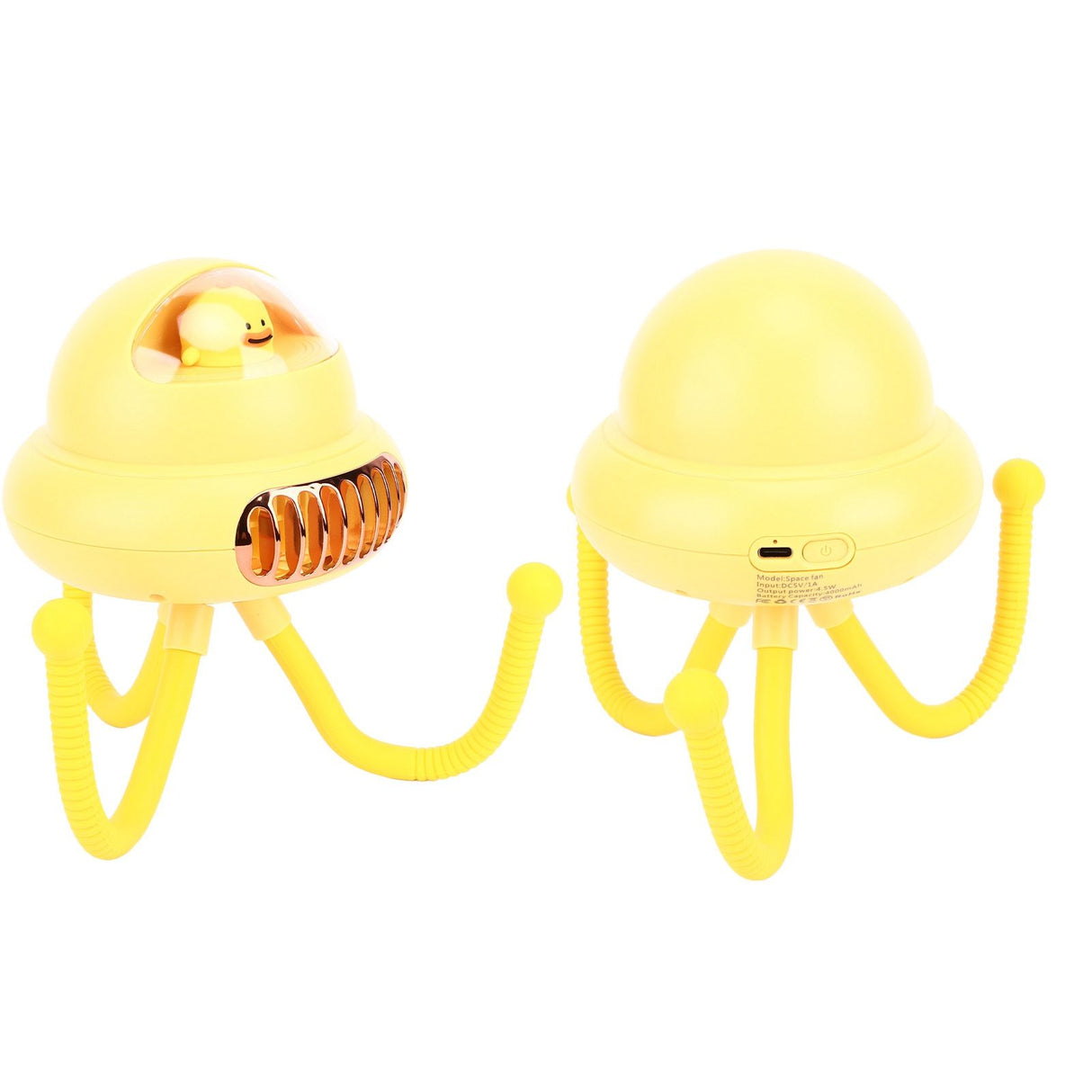 Stroller Fan Bendable Octopus Legs Space Capsule Leafless Fan Multifunctional Portable 3 Speed Stroller Silent Fan Yellow