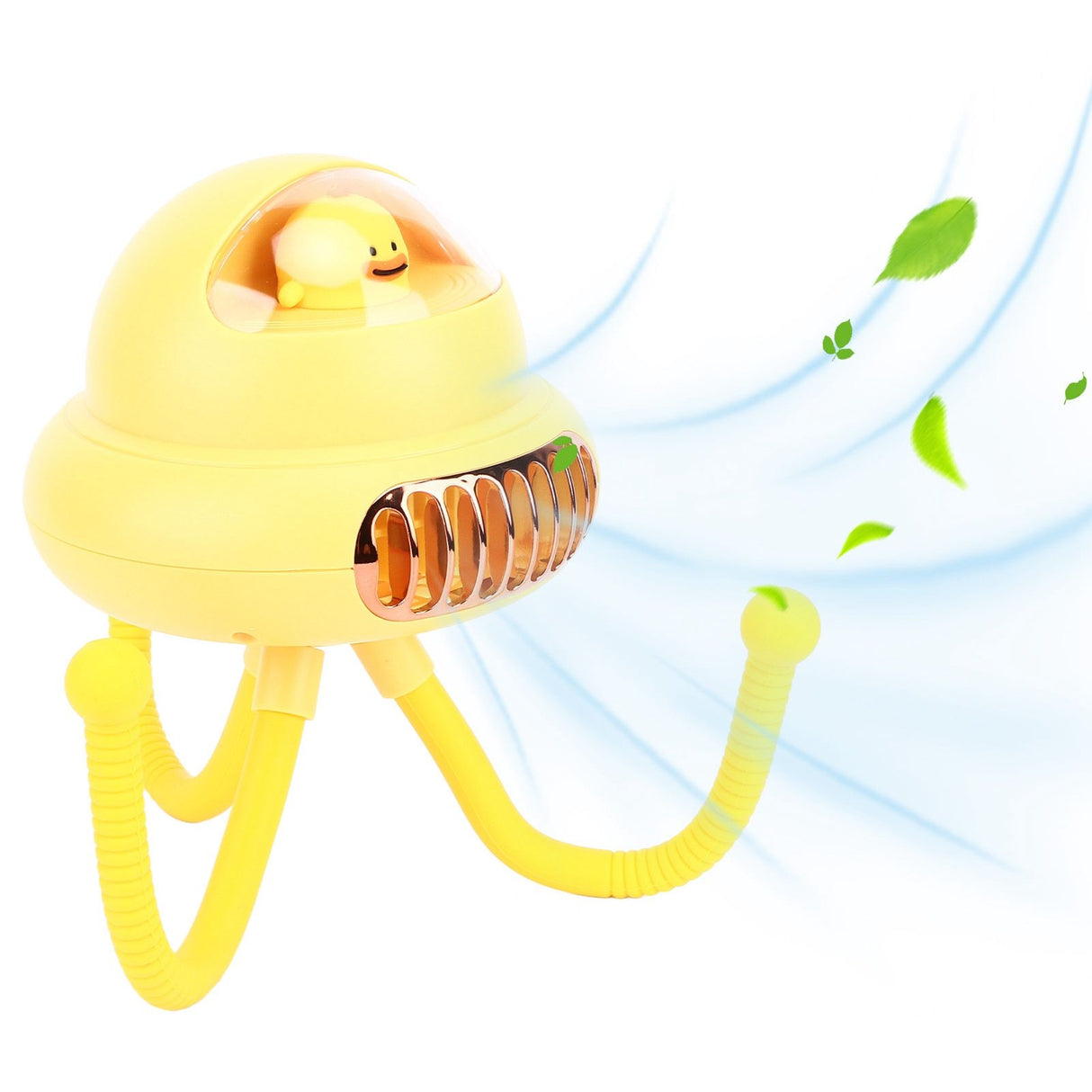 Stroller Fan Bendable Octopus Legs Space Capsule Leafless Fan Multifunctional Portable 3 Speed Stroller Silent Fan Yellow