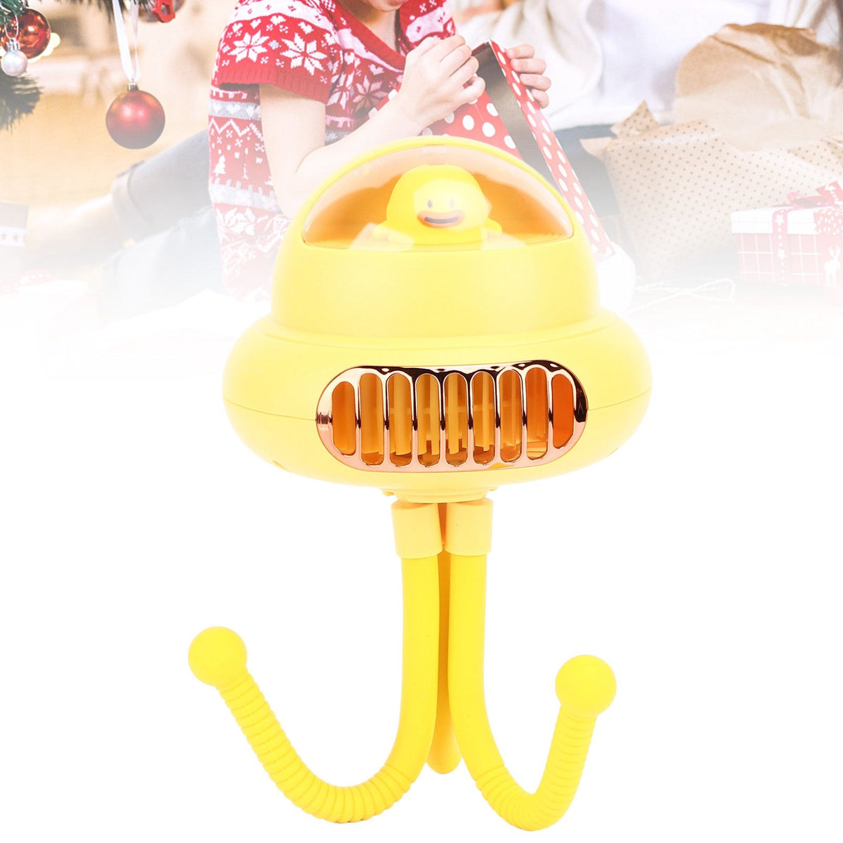Stroller Fan Bendable Octopus Legs Space Capsule Leafless Fan Multifunctional Portable 3 Speed Stroller Silent Fan Yellow