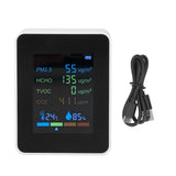 Multifunctional 6 in 1 CO2 Meter Air Quality Monitor Temperature PM2.5 TVOC HCHO Detector USB Charging White