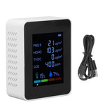 Multifunctional 6 in 1 CO2 Meter Air Quality Monitor Temperature PM2.5 TVOC HCHO Detector USB Charging White