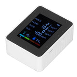 Multifunctional 6 in 1 CO2 Meter Air Quality Monitor Temperature PM2.5 TVOC HCHO Detector USB Charging White - Side View