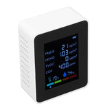 Multifunctional 6 in 1 CO2 Meter Air Quality Monitor Temperature PM2.5 TVOC HCHO Detector USB Charging White